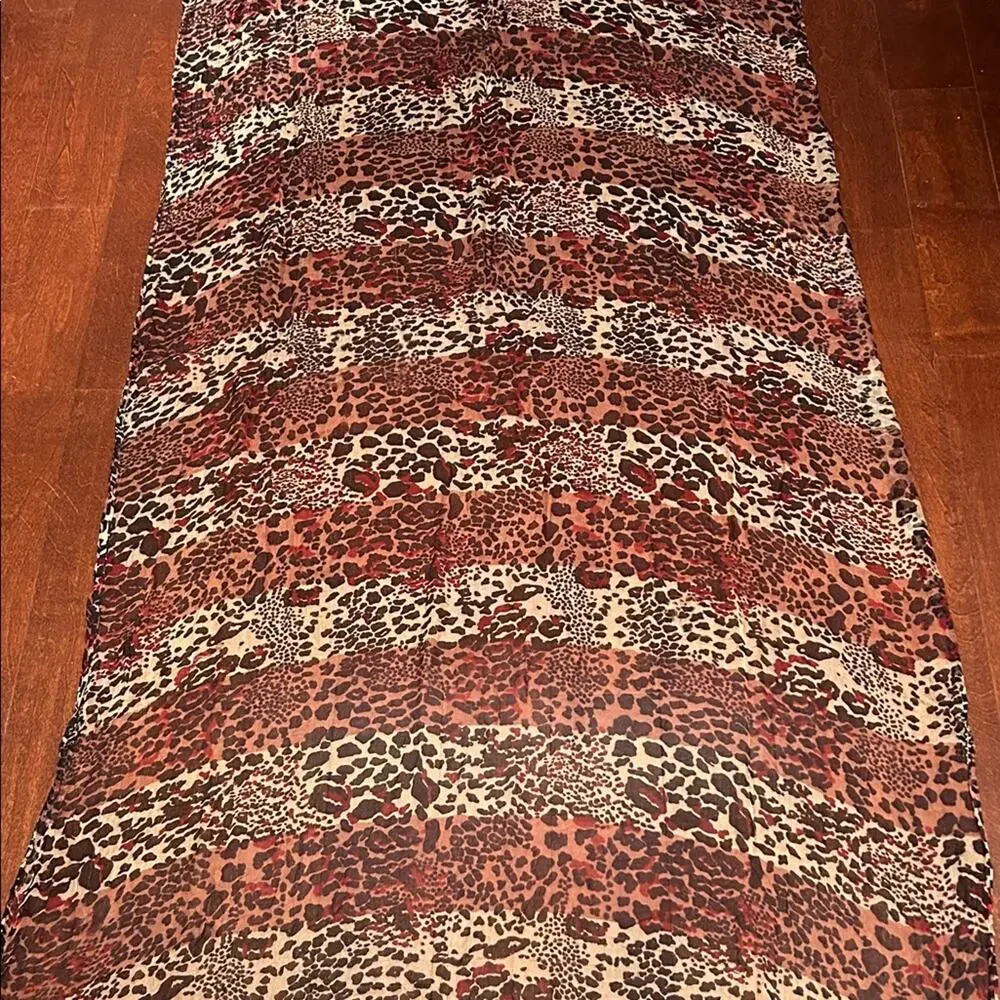Leopard Print Oversized Rectangle Silky Scarf, Hand Rolled